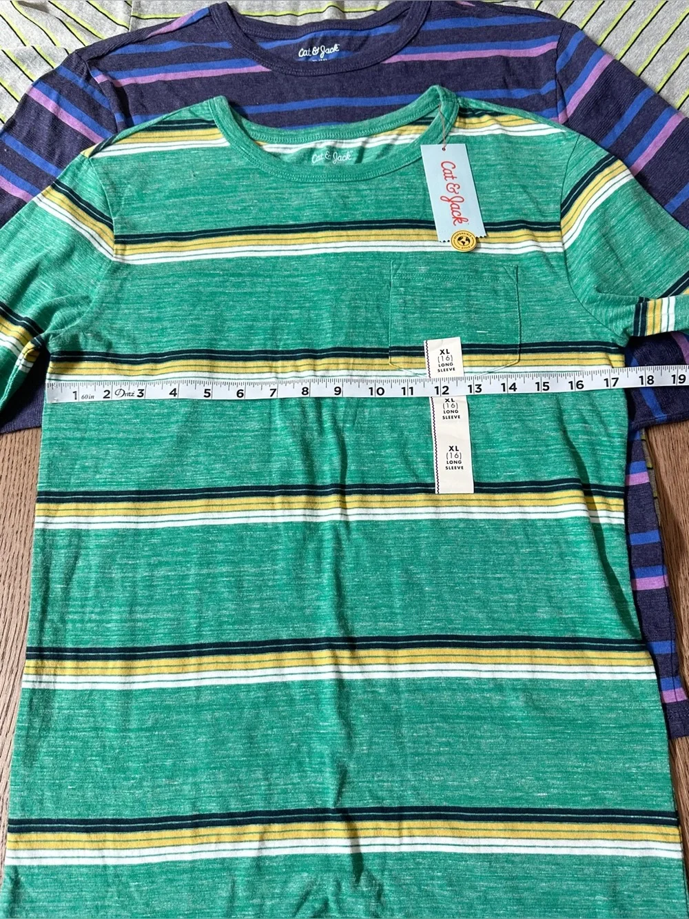 🔥3 FOR $25🔥 Cat & Jack BUNDLE OF 3 Striped Tees Long Sleeve Size X-LARGE (16)
